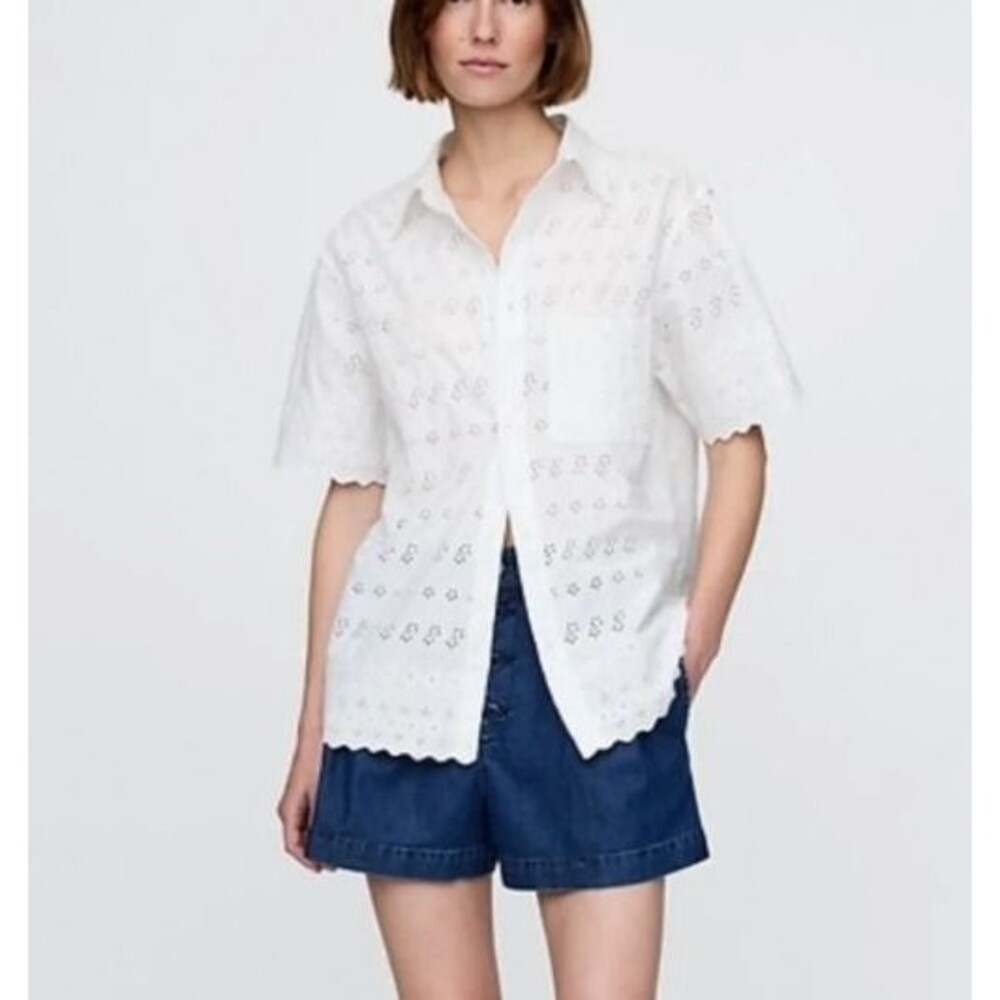 Gap x Doen White Button-Down Eyelet Button Up Shirt Large